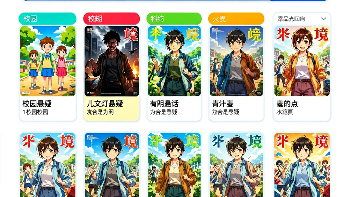 jm comic搜索页面截图，显示顶部搜索框下方排列着题材标签选项和排序方式按钮，右侧展示筛选后结果列表，整体布局清晰层次分明